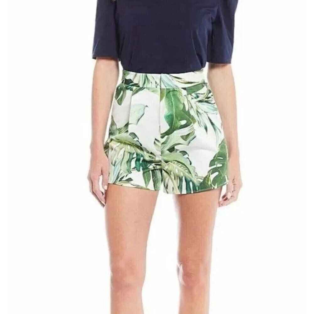 Gianni Bini green women Palm Print short hawaiia island  vacation pockets Size 4 - Picture 2 of 10
